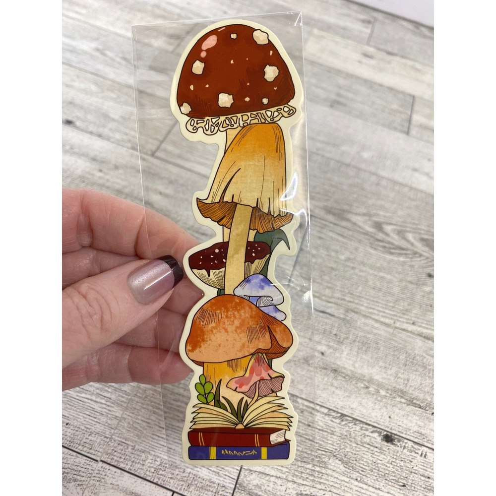 Bookmark of Stacked Mushrooms Open Book - Whimsical Goblincore Fantasy Bookworm